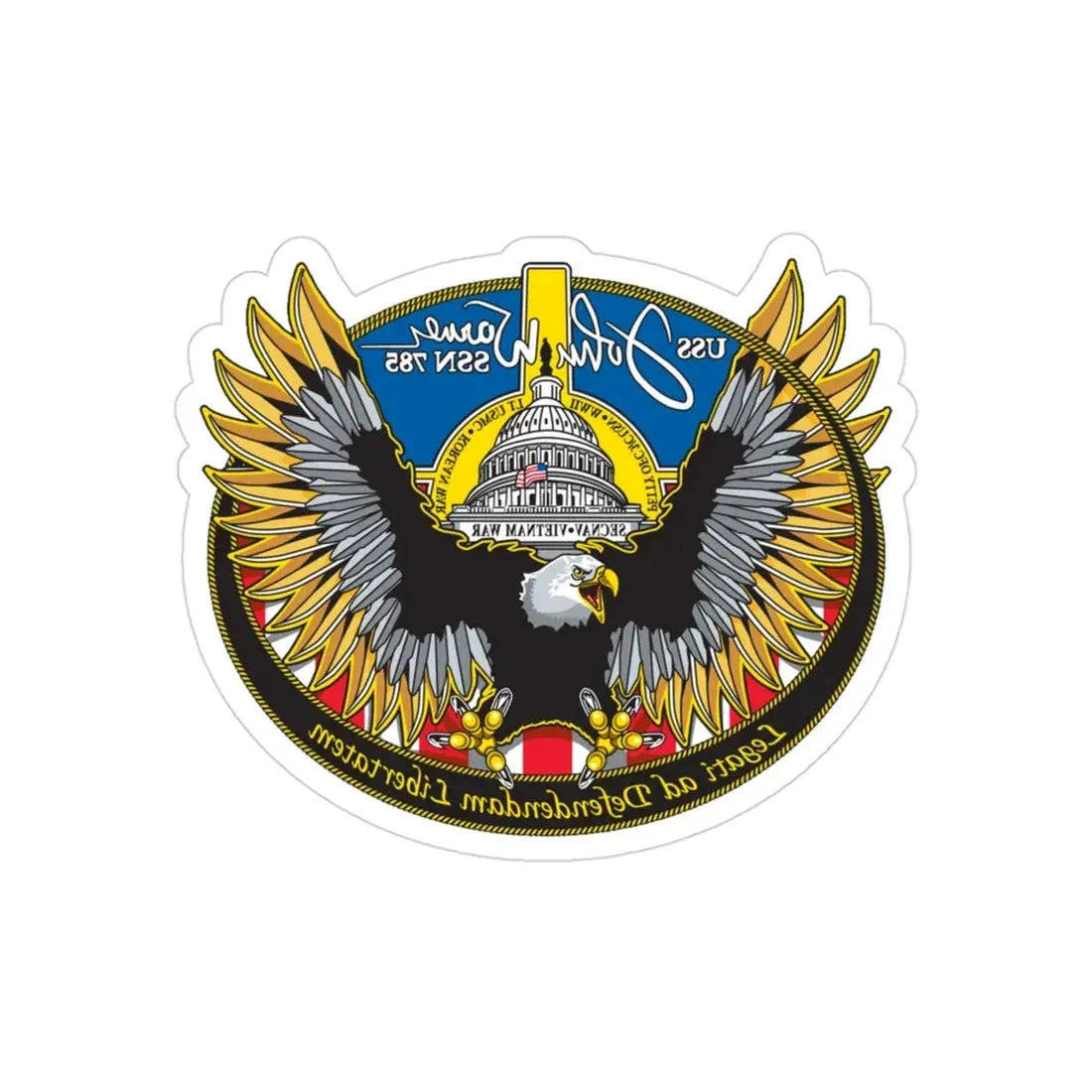 USS John Warner SSN 785 (U.S. Navy) REVERSE PRINT Transparent Die-Cut STICKER 3 Inch Die-Cut Transparent - The Sticker Space