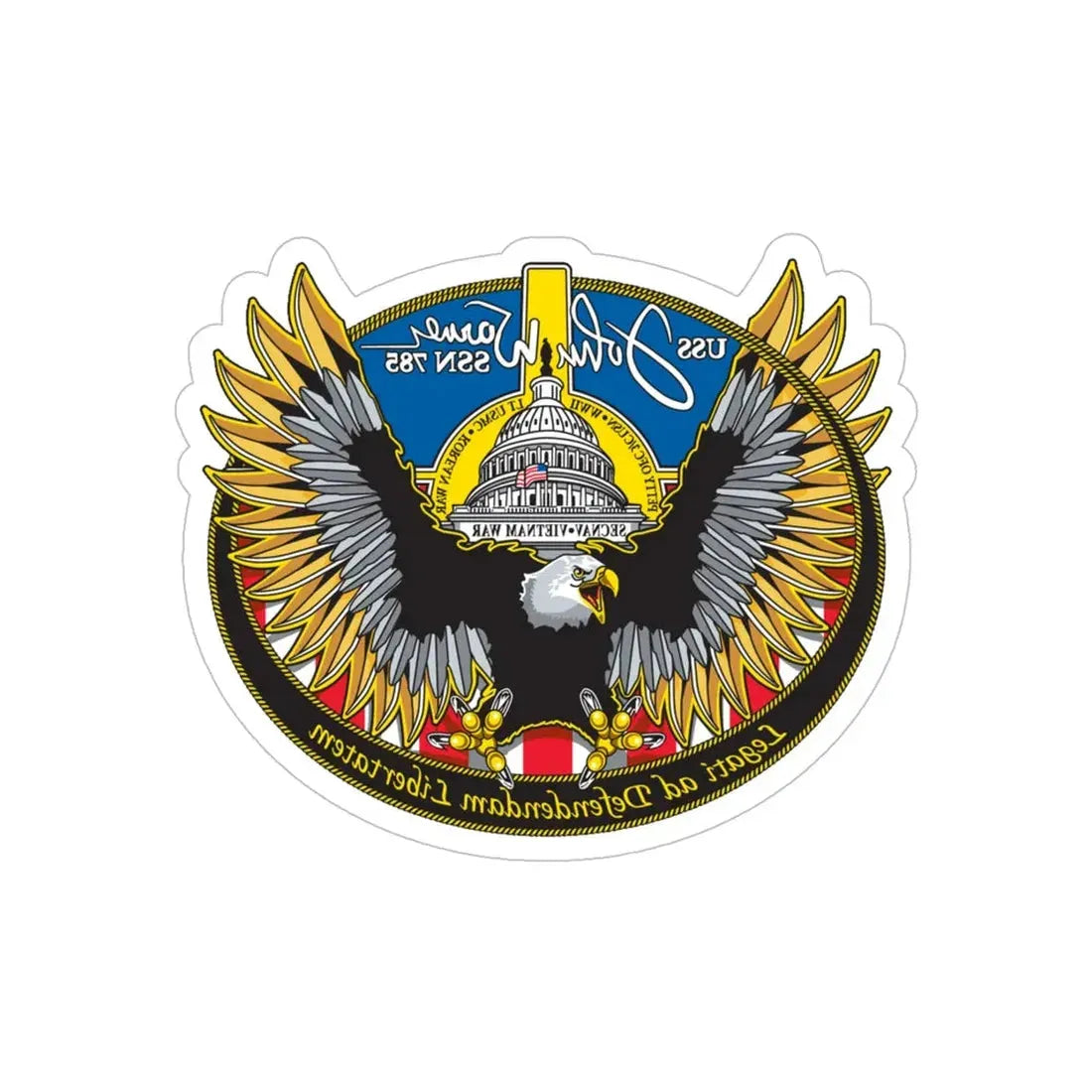USS John Warner SSN 785 (U.S. Navy) REVERSE PRINT Transparent Die-Cut STICKER 5 Inch Die-Cut Transparent - The Sticker Space
