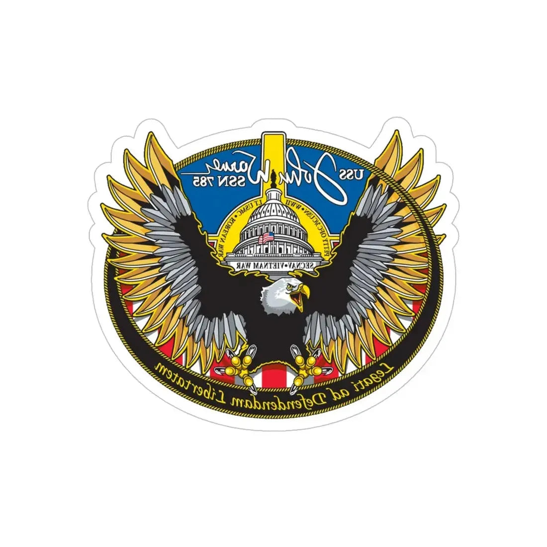 USS John Warner SSN 785 (U.S. Navy) REVERSE PRINT Transparent Die-Cut STICKER 6 Inch Die-Cut Transparent - The Sticker Space