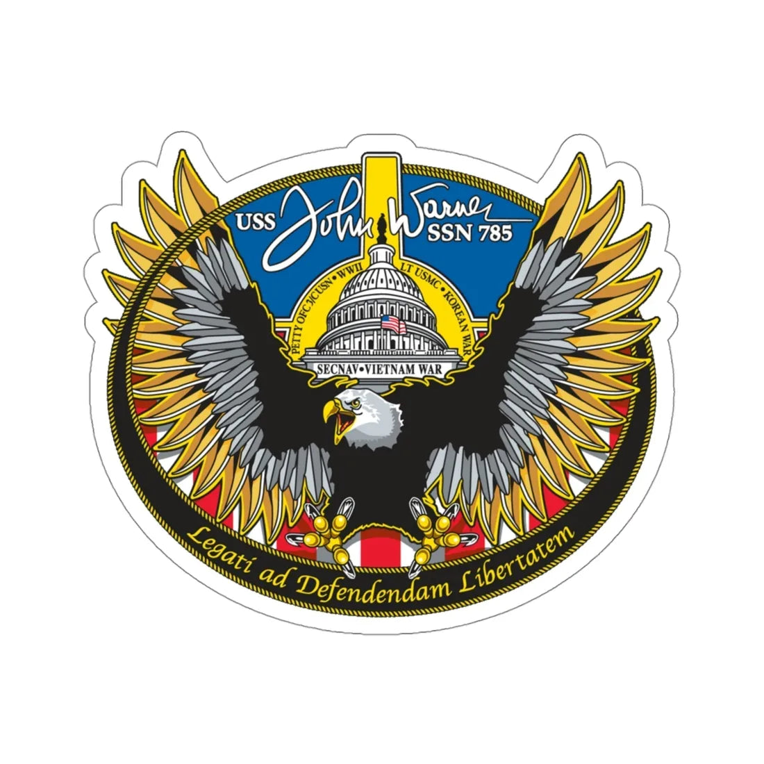 USS John Warner SSN 785 (U.S. Navy) STICKER Vinyl Die-Cut Decal 4 Inch - The Sticker Space