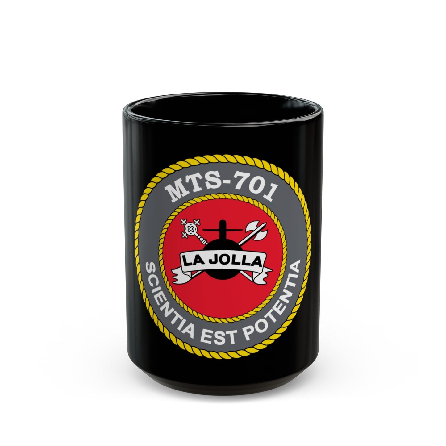 USS LA Jollo MTS 701 (U.S. Navy) Black Coffee Mug-15oz-The Sticker Space