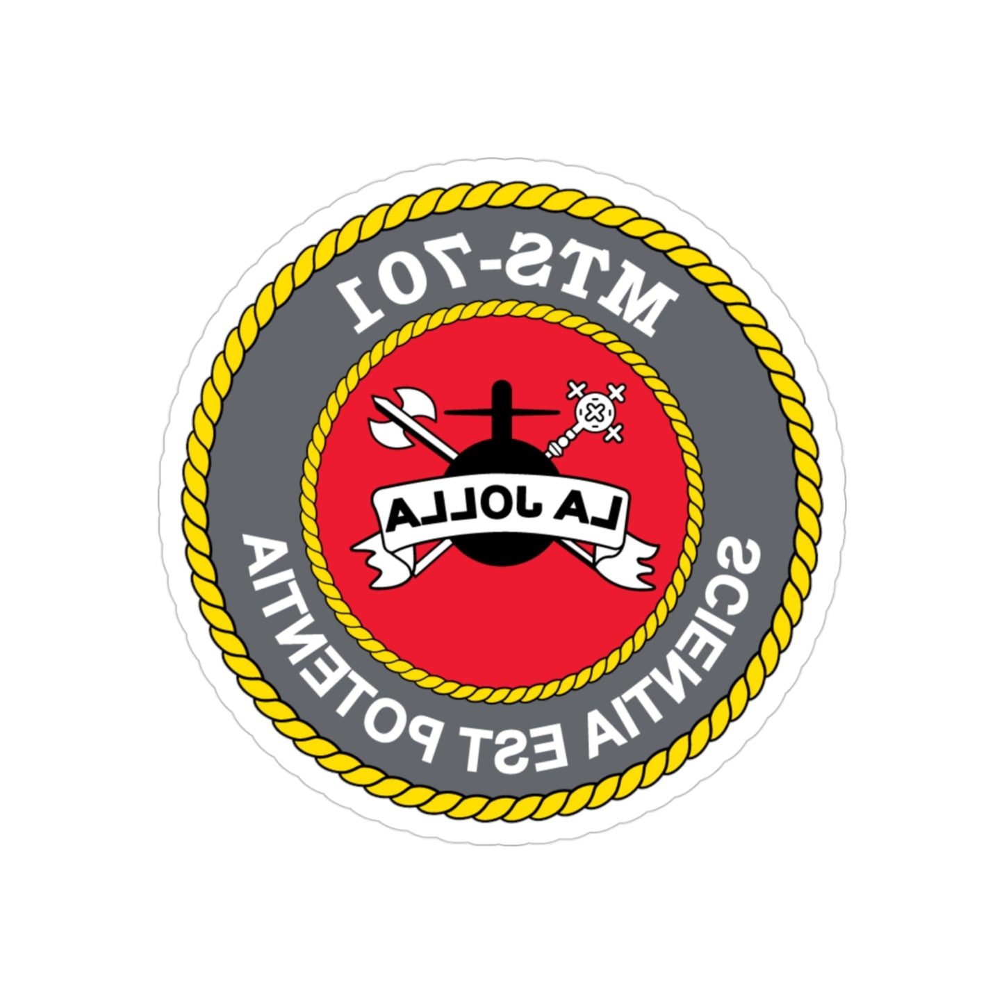 USS LA Jollo MTS 701 (U.S. Navy) REVERSE PRINT Transparent STICKER-3" × 3"-The Sticker Space