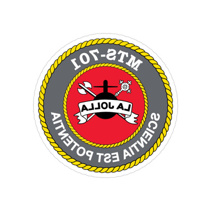 USS LA Jollo MTS 701 (U.S. Navy) REVERSE PRINT Transparent STICKER-4" × 4"-The Sticker Space