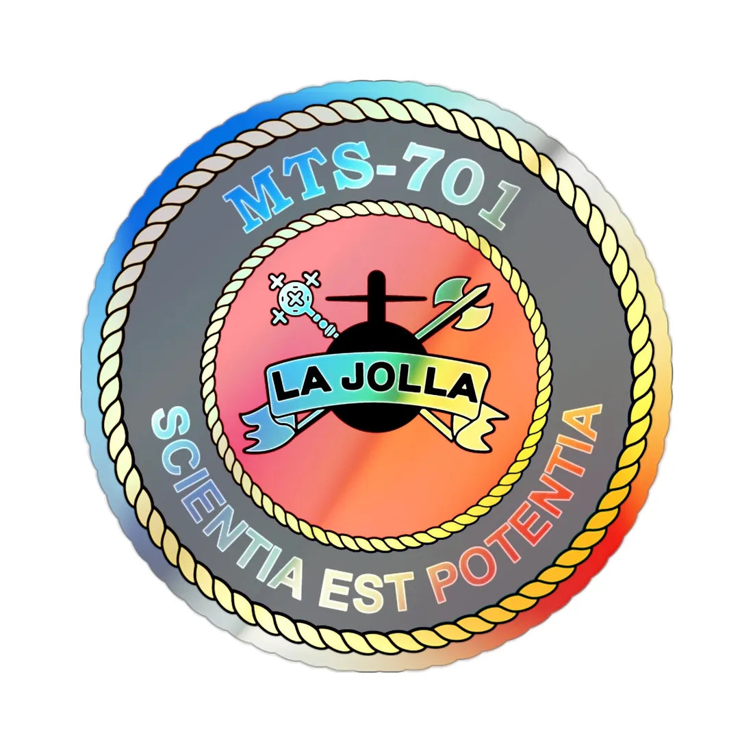 USS LA Jollo MTS 701 (U.S. Navy) Holographic STICKER Die-Cut Vinyl Decal 2 Inch Holographic - The Sticker Space