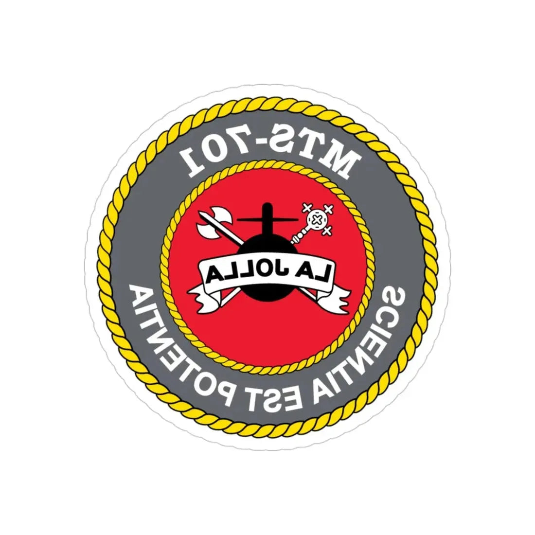 USS LA Jollo MTS 701 (U.S. Navy) REVERSE PRINT Transparent Die-Cut STICKER 3 Inch Die-Cut Transparent - The Sticker Space