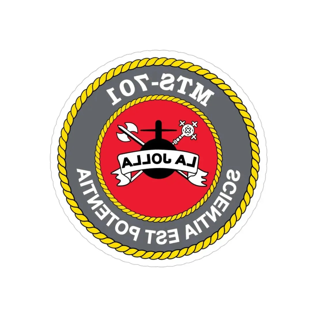 USS LA Jollo MTS 701 (U.S. Navy) REVERSE PRINT Transparent Die-Cut STICKER 4 Inch Die-Cut Transparent - The Sticker Space
