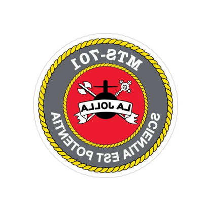 USS LA Jollo MTS 701 (U.S. Navy) REVERSE PRINT Transparent Die-Cut STICKER 4 Inch Die-Cut Transparent - The Sticker Space