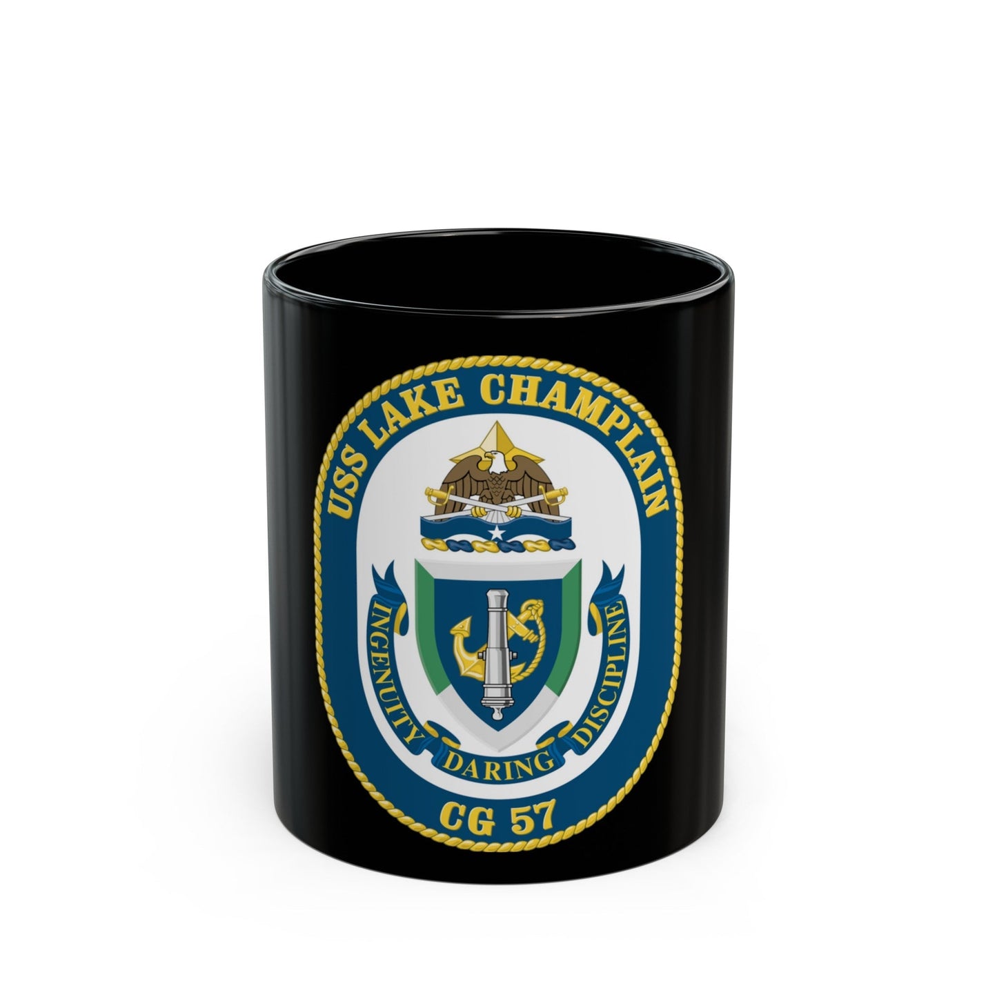 USS Lake Champlan CG 57 Crest (U.S. Navy) Black Coffee Mug-11oz-The Sticker Space