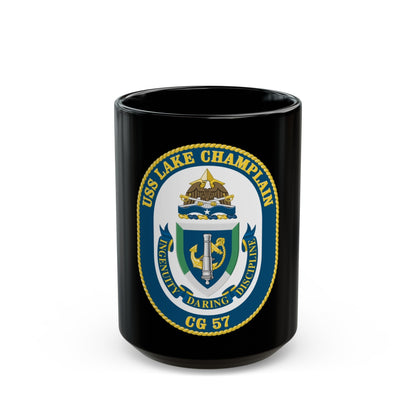 USS Lake Champlan CG 57 Crest (U.S. Navy) Black Coffee Mug-15oz-The Sticker Space