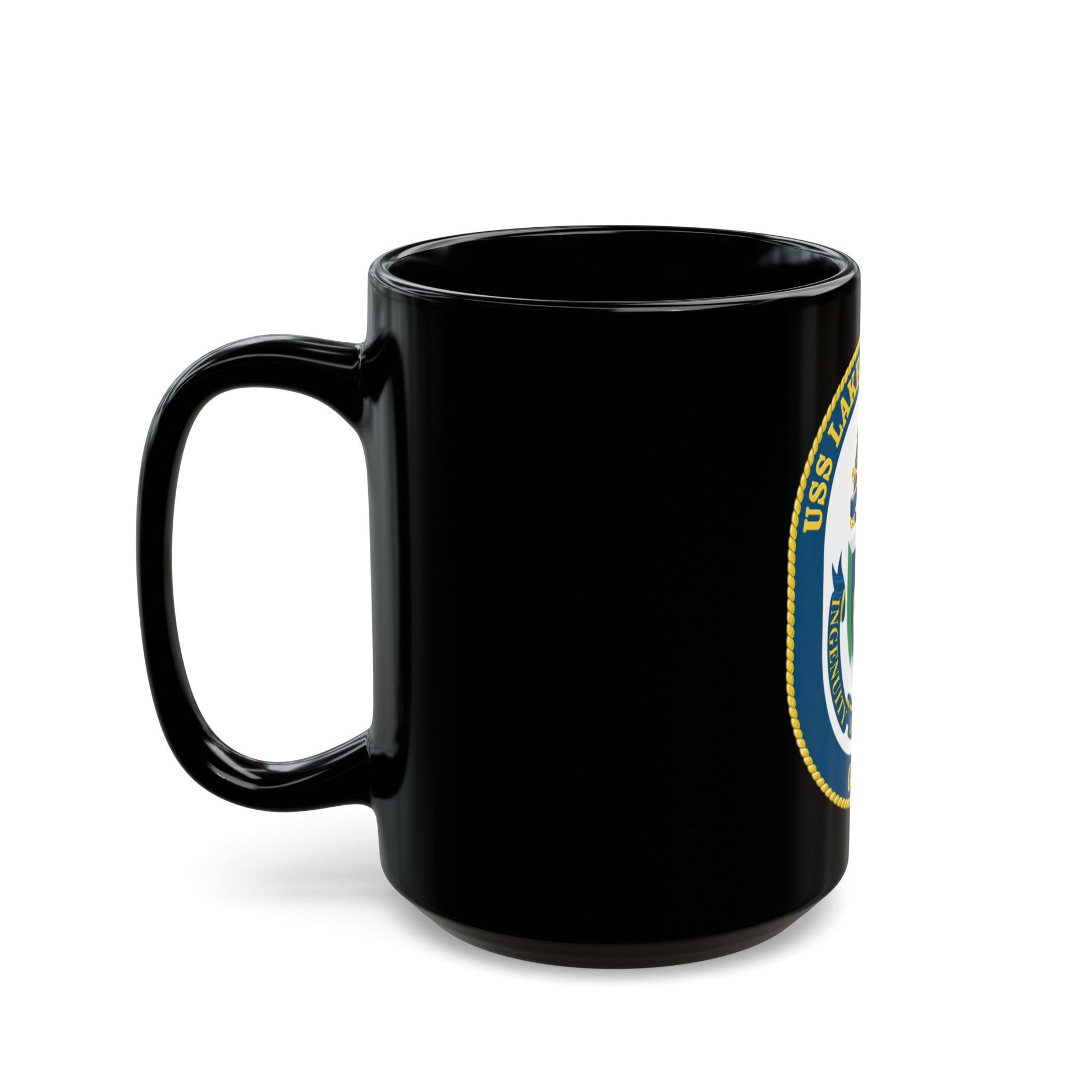 USS Lake Champlan CG 57 Crest (U.S. Navy) Black Coffee Mug-The Sticker Space