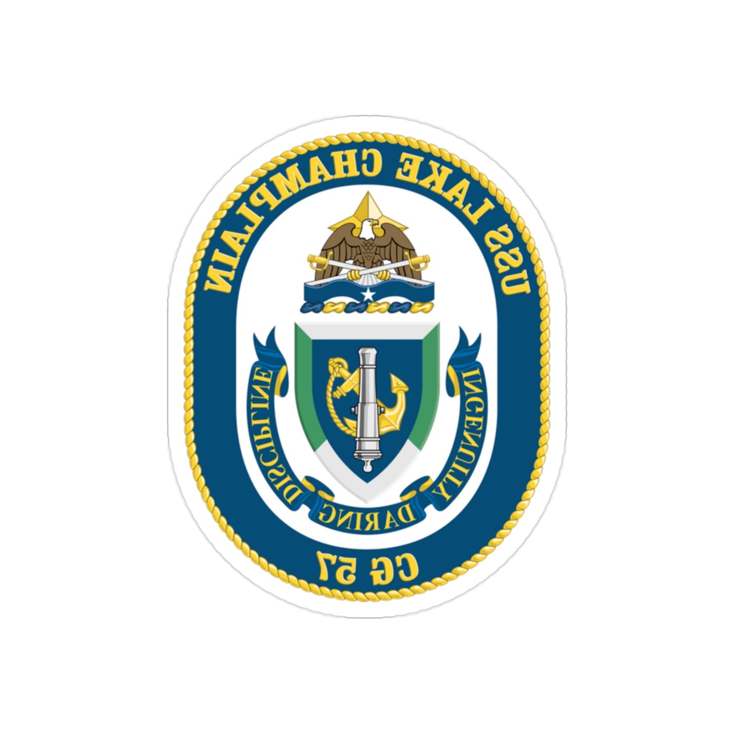 USS Lake Champlan CG 57 Crest (U.S. Navy) REVERSE PRINT Transparent STICKER-2" × 2"-The Sticker Space