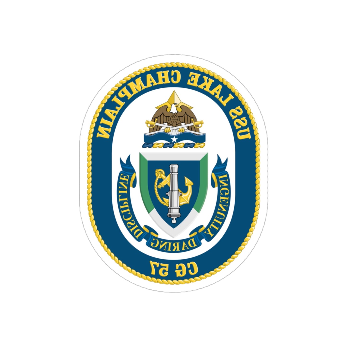 USS Lake Champlan CG 57 Crest (U.S. Navy) REVERSE PRINT Transparent STICKER-4" × 4"-The Sticker Space