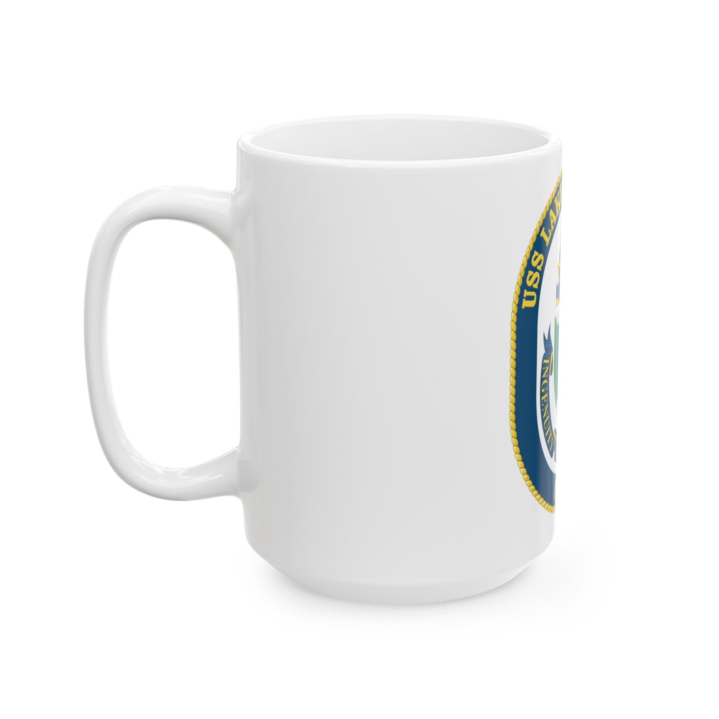 USS Lake Champlan CG 57 Crest (U.S. Navy) White Coffee Mug-The Sticker Space