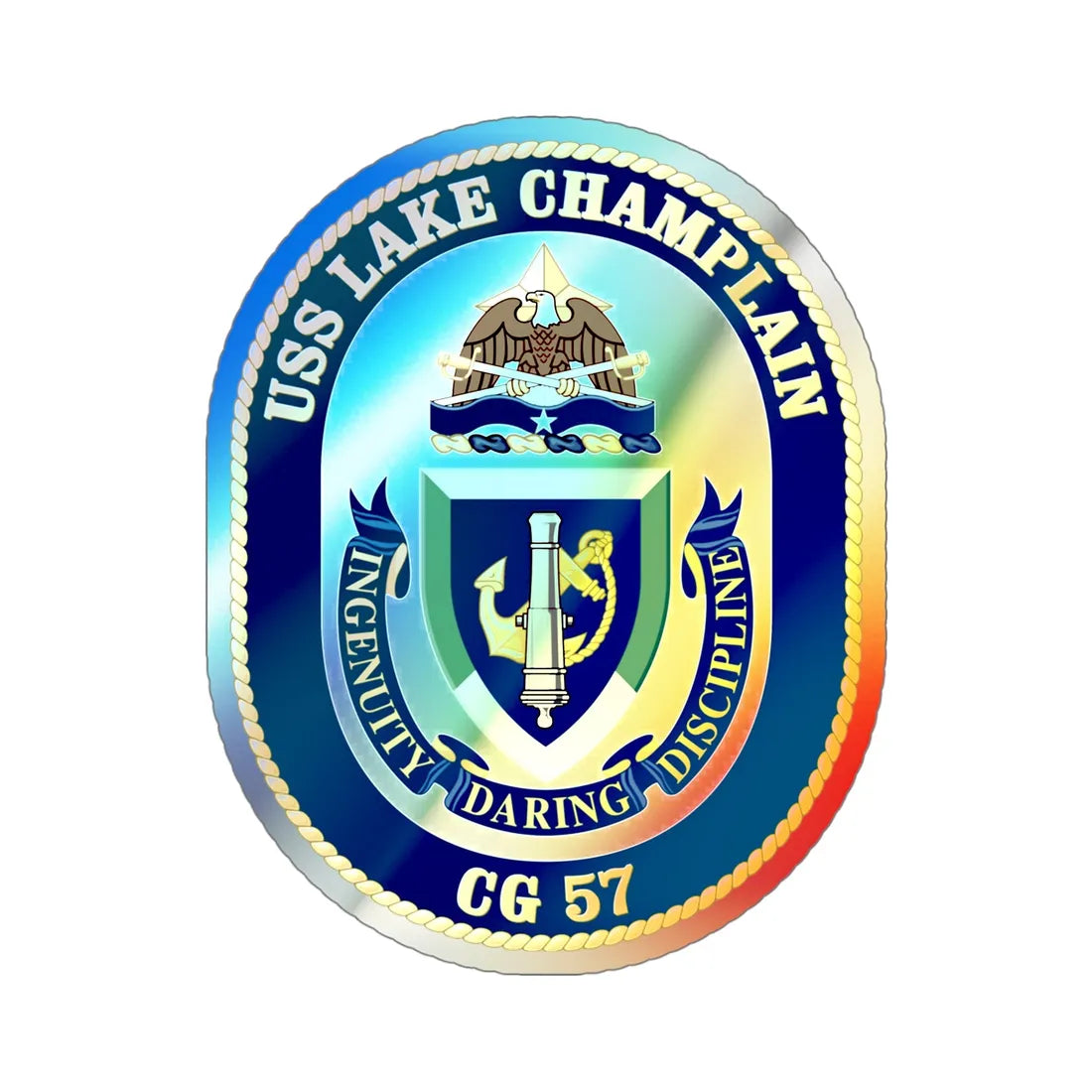 USS Lake Champlan CG 57 (U.S. Navy) Holographic STICKER Die-Cut Vinyl Decal 5 Inch Holographic - The Sticker Space