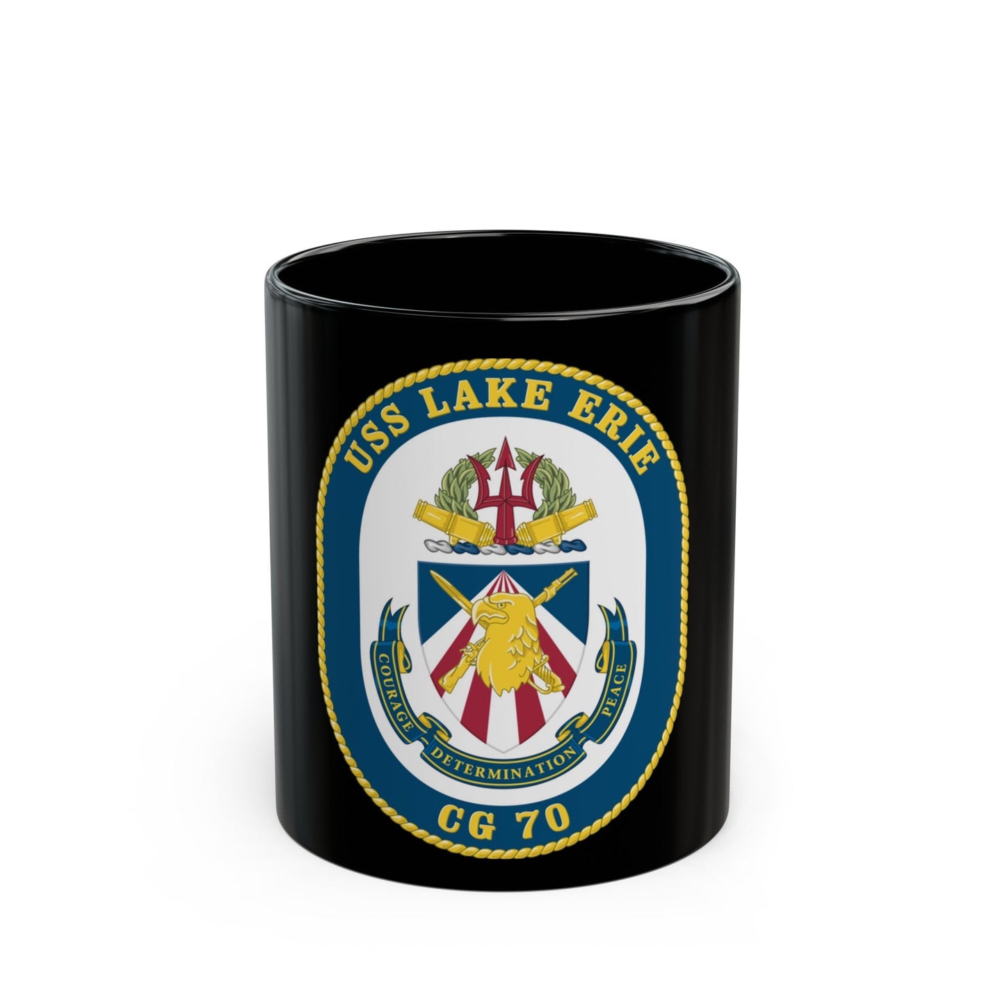 USS Lake Erie CG 70 Crest (U.S. Navy) Black Coffee Mug-11oz-The Sticker Space