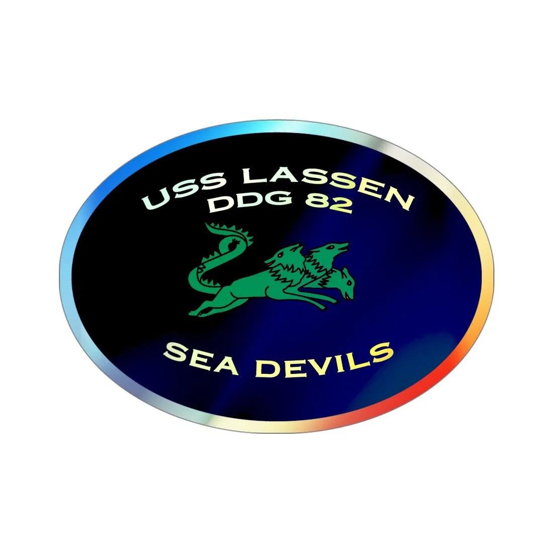 USS Lassen DDG 82 Sea Devils (U.S. Navy) Holographic STICKER Die-Cut Vinyl Decal 4 Inch Holographic - The Sticker Space