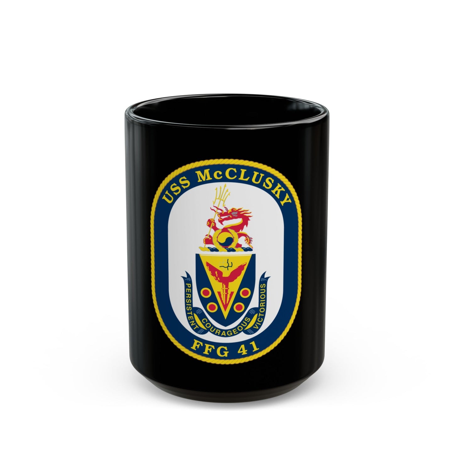USS McClusky FFG 41 (U.S. Navy) Black Coffee Mug-15oz-The Sticker Space