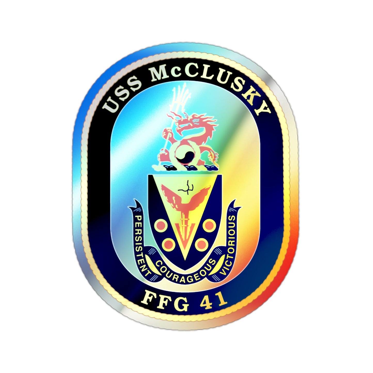 USS McClusky FFG 41 (U.S. Navy) Holographic STICKER Die-Cut Vinyl Decal-2 Inch-The Sticker Space