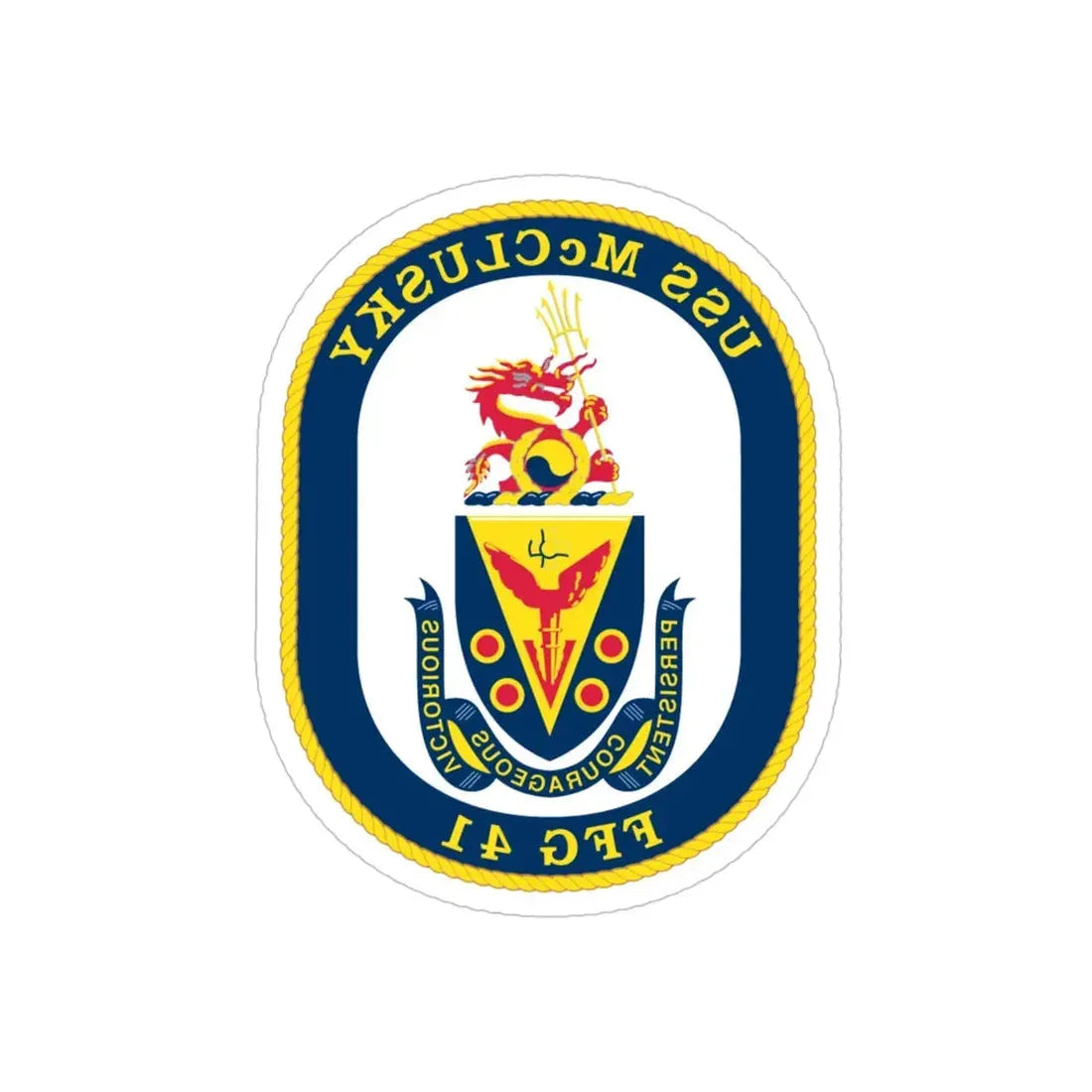 USS McClusky FFG 41 (U.S. Navy) REVERSE PRINT Transparent Die-Cut STICKER 4 Inch Die-Cut Transparent - The Sticker Space