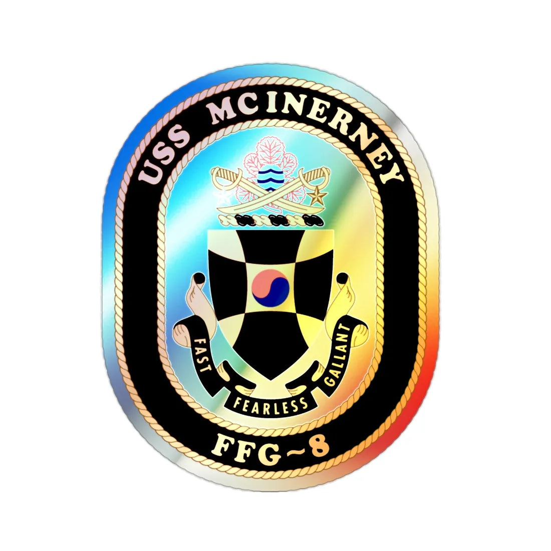 USS McInerney FFG 8 (U.S. Navy) Holographic STICKER Die-Cut Vinyl Decal 2 Inch Holographic - The Sticker Space