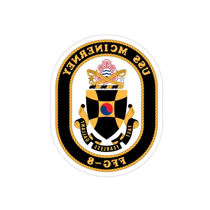 USS McInerney FFG 8 (U.S. Navy) REVERSE PRINT Transparent Die-Cut STICKER 3 Inch Die-Cut Transparent - The Sticker Space