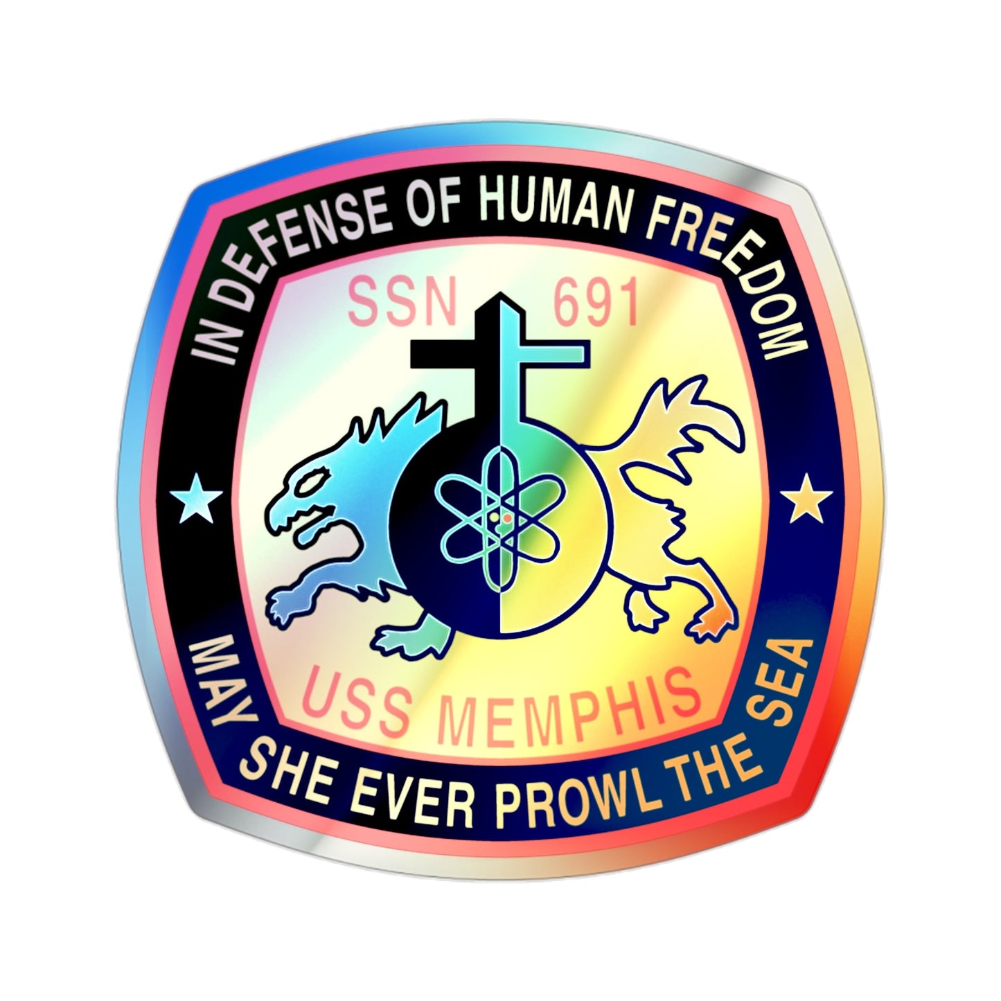 USS Memphis SSN 691 In Defence of the Human Freedom (U.S. Navy) Holographic STICKER Die-Cut Vinyl Decal-2 Inch-The Sticker Space