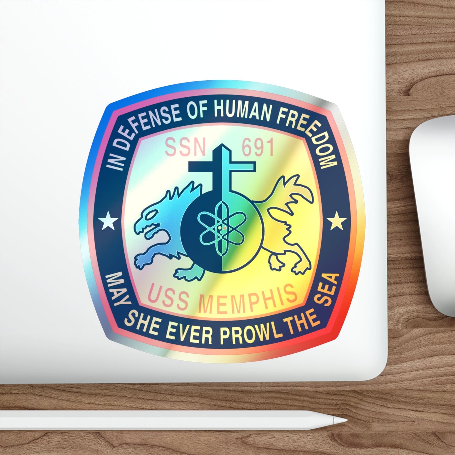 USS Memphis SSN 691 In Defence of the Human Freedom (U.S. Navy) Holographic STICKER Die-Cut Vinyl Decal-The Sticker Space
