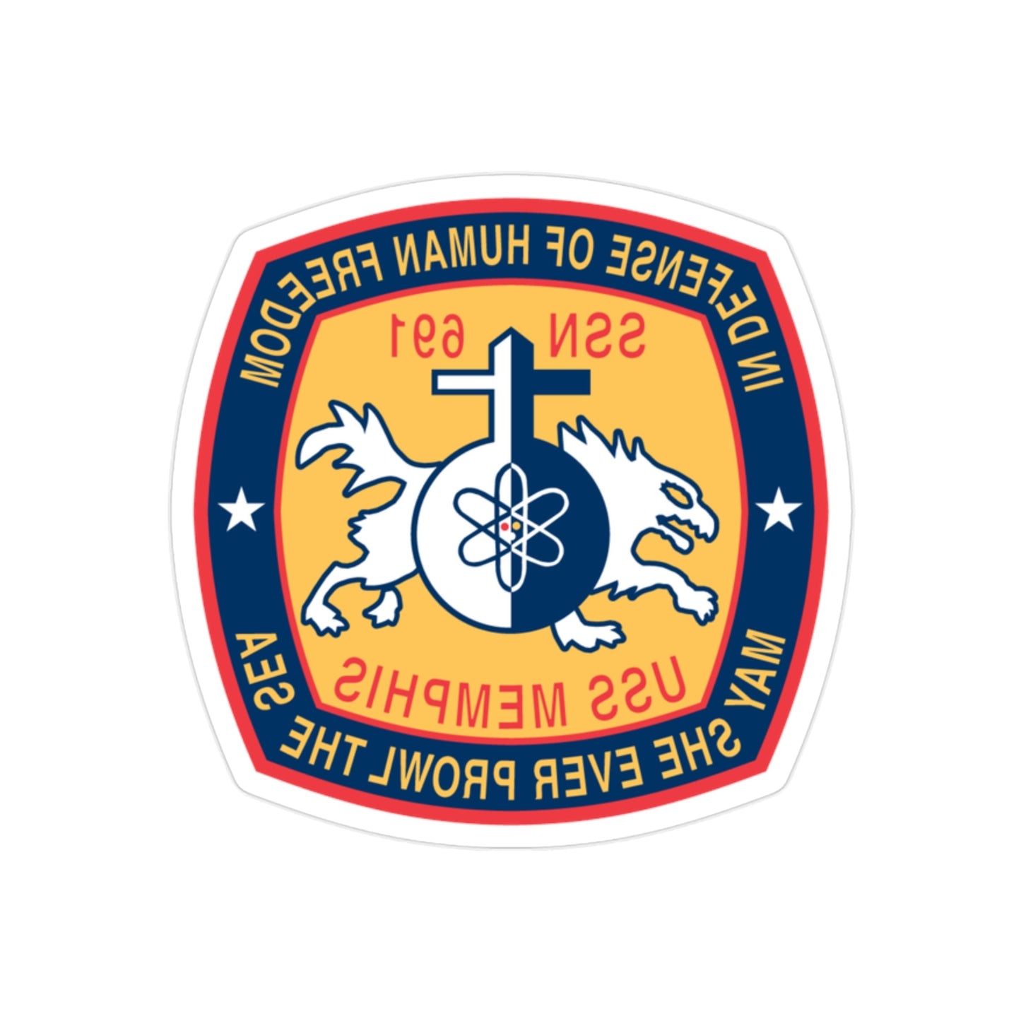 USS Memphis SSN 691 In Defence of the Human Freedom (U.S. Navy) REVERSE PRINT Transparent STICKER-2" × 2"-The Sticker Space