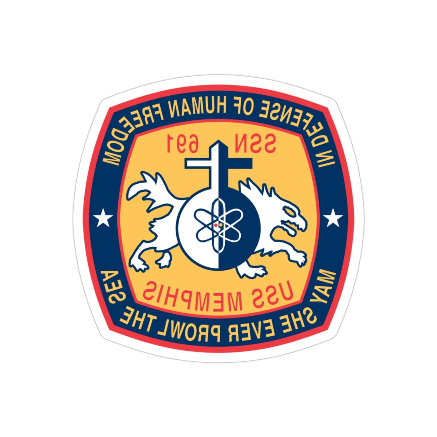 USS Memphis SSN 691 In Defence of the Human Freedom (U.S. Navy) REVERSE PRINT Transparent STICKER-3" × 3"-The Sticker Space