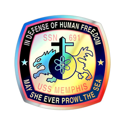 USS Memphis SSN 691 In Defence of the Human Freedom (U.S. Navy) Holographic STICKER Die-Cut Vinyl Decal 2 Inch Holographic - The Sticker Space