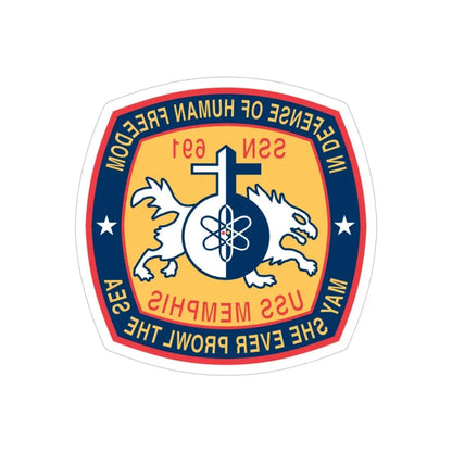 USS Memphis SSN 691 In Defence of the Human Freedom (U.S. Navy) REVERSE PRINT Transparent Die-Cut STICKER 3 Inch Die-Cut Transparent - The Sticker Space