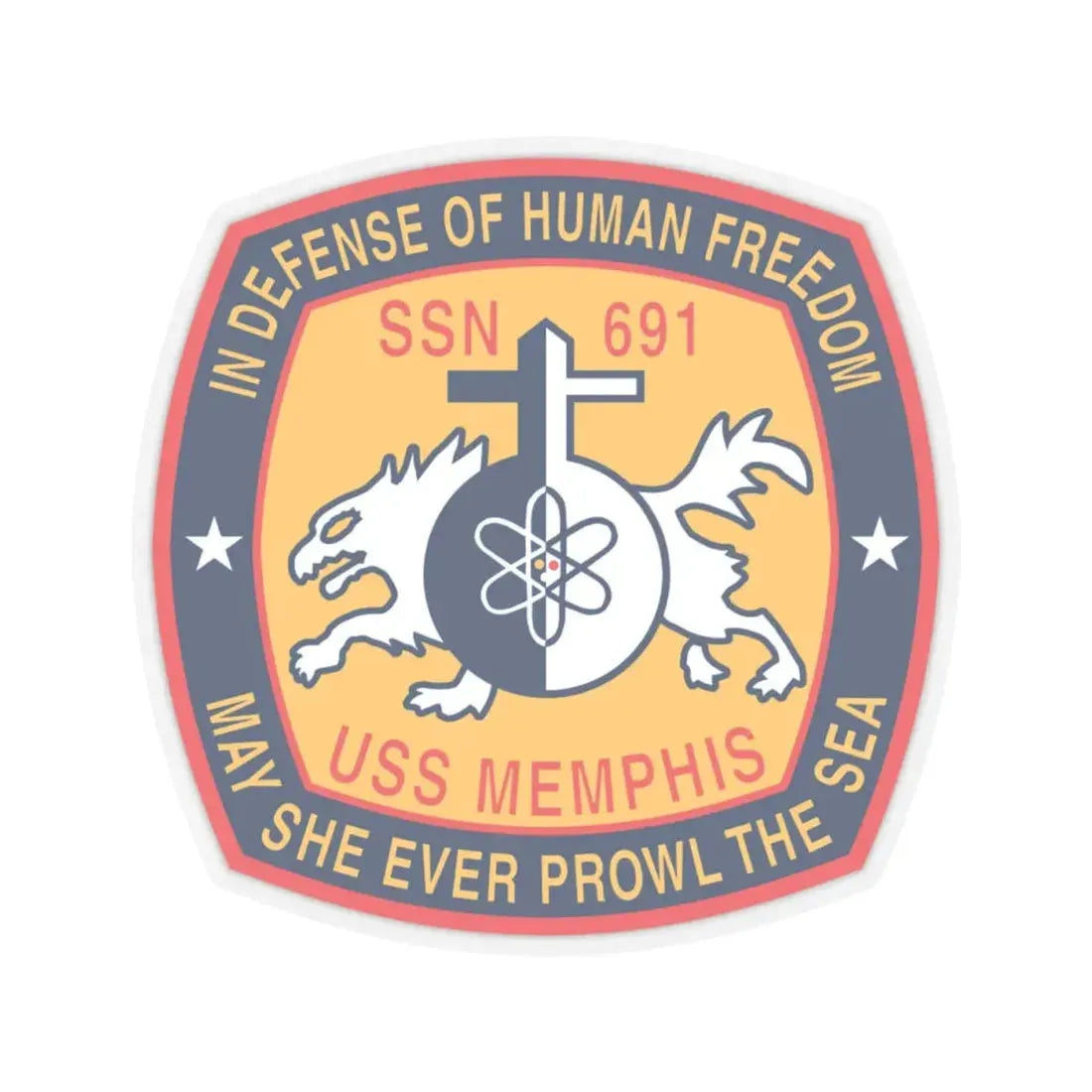 USS Memphis SSN 691 In Defence of the Human Freedom (U.S. Navy) STICKER Vinyl Kiss-Cut Decal 4 Inch Transparent - The Sticker Space