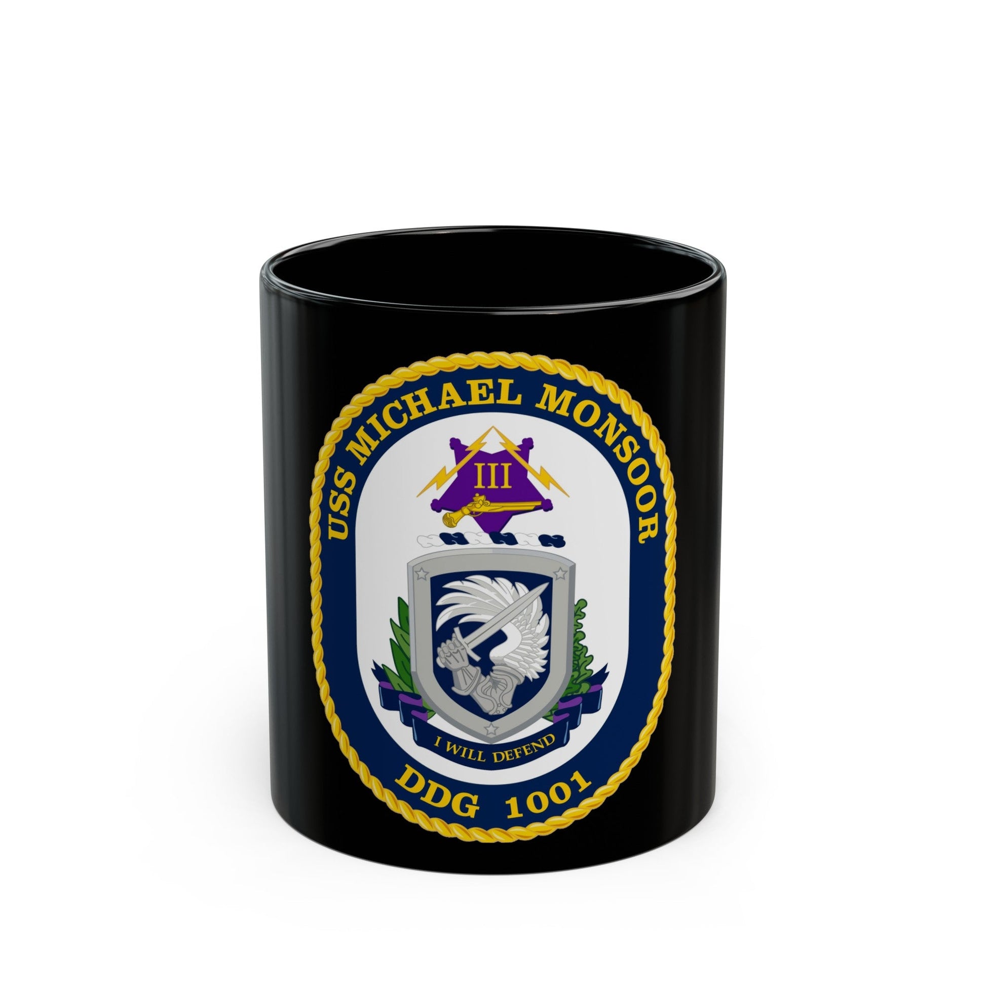 USS Michael Monsoor DDG 1001 Crest (U.S. Navy) Black Coffee Mug-11oz-The Sticker Space