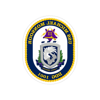 USS Michael Monsoor DDG 1001 Crest (U.S. Navy) REVERSE PRINT Transparent STICKER-4" × 4"-The Sticker Space