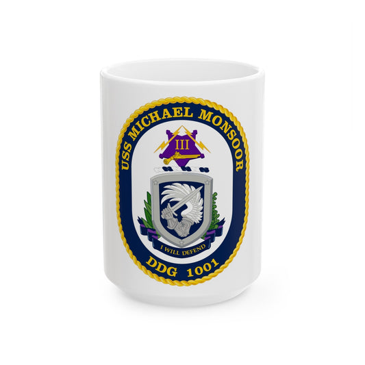 USS Michael Monsoor DDG 1001 Crest (U.S. Navy) White Coffee Mug-15oz-The Sticker Space