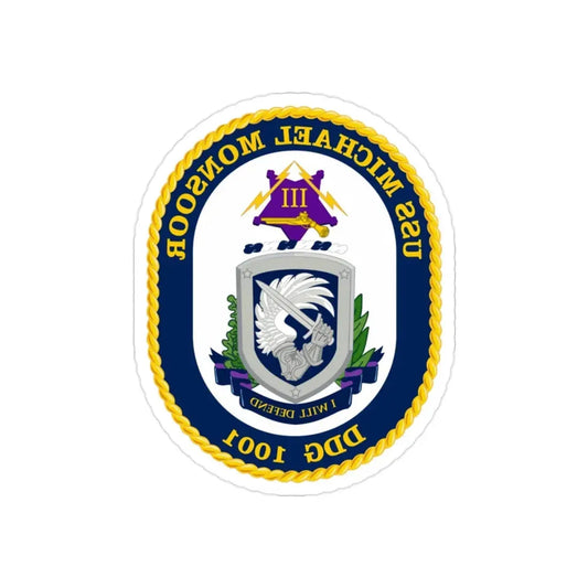 USS Michael Monsoor DDG 1001 Crest (U.S. Navy) REVERSE PRINT Transparent Die-Cut STICKER 2 Inch Die-Cut Transparent - The Sticker Space