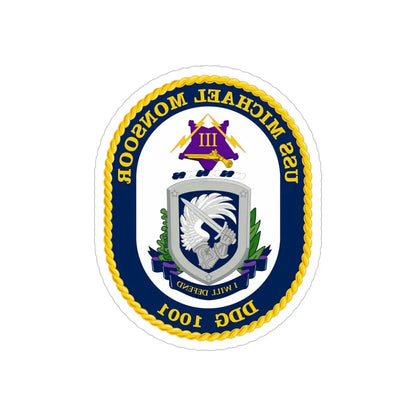 USS Michael Monsoor DDG 1001 Crest (U.S. Navy) REVERSE PRINT Transparent Die-Cut STICKER 5 Inch Die-Cut Transparent - The Sticker Space