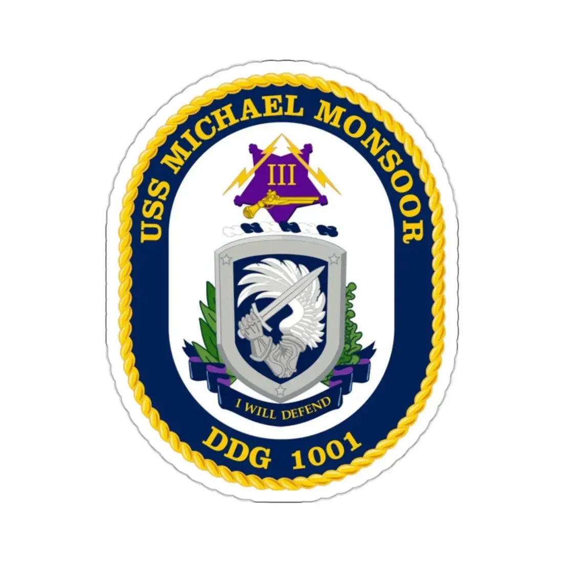 USS Michael Monsoor DDG 1001 Crest (U.S. Navy) STICKER Vinyl Kiss-Cut Decal 2 Inch White - The Sticker Space