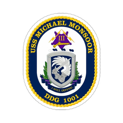 USS Michael Monsoor DDG 1001 Crest (U.S. Navy) STICKER Vinyl Kiss-Cut Decal 2 Inch White - The Sticker Space