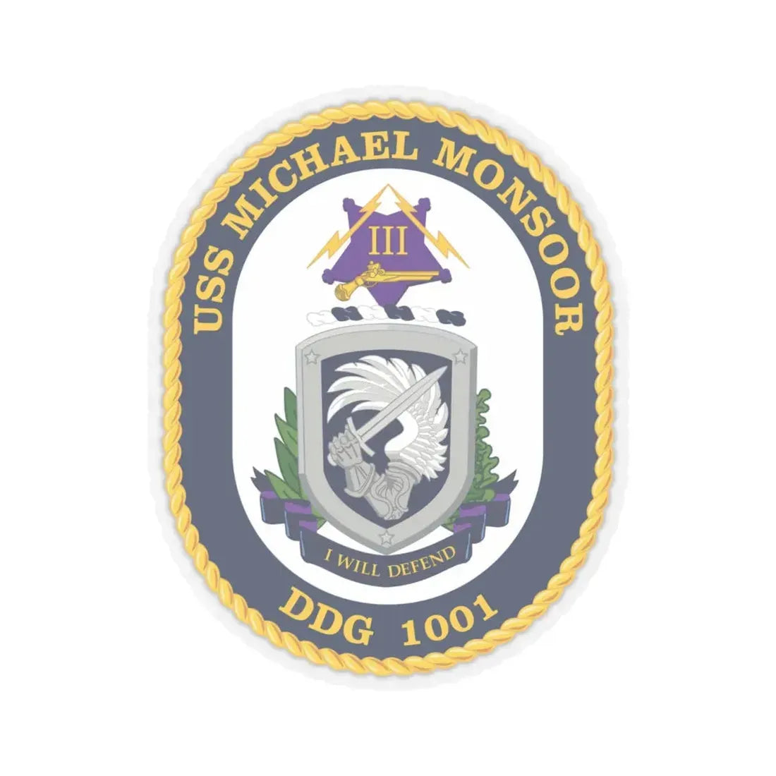USS Michael Monsoor DDG 1001 Crest (U.S. Navy) STICKER Vinyl Kiss-Cut Decal 4 Inch Transparent - The Sticker Space