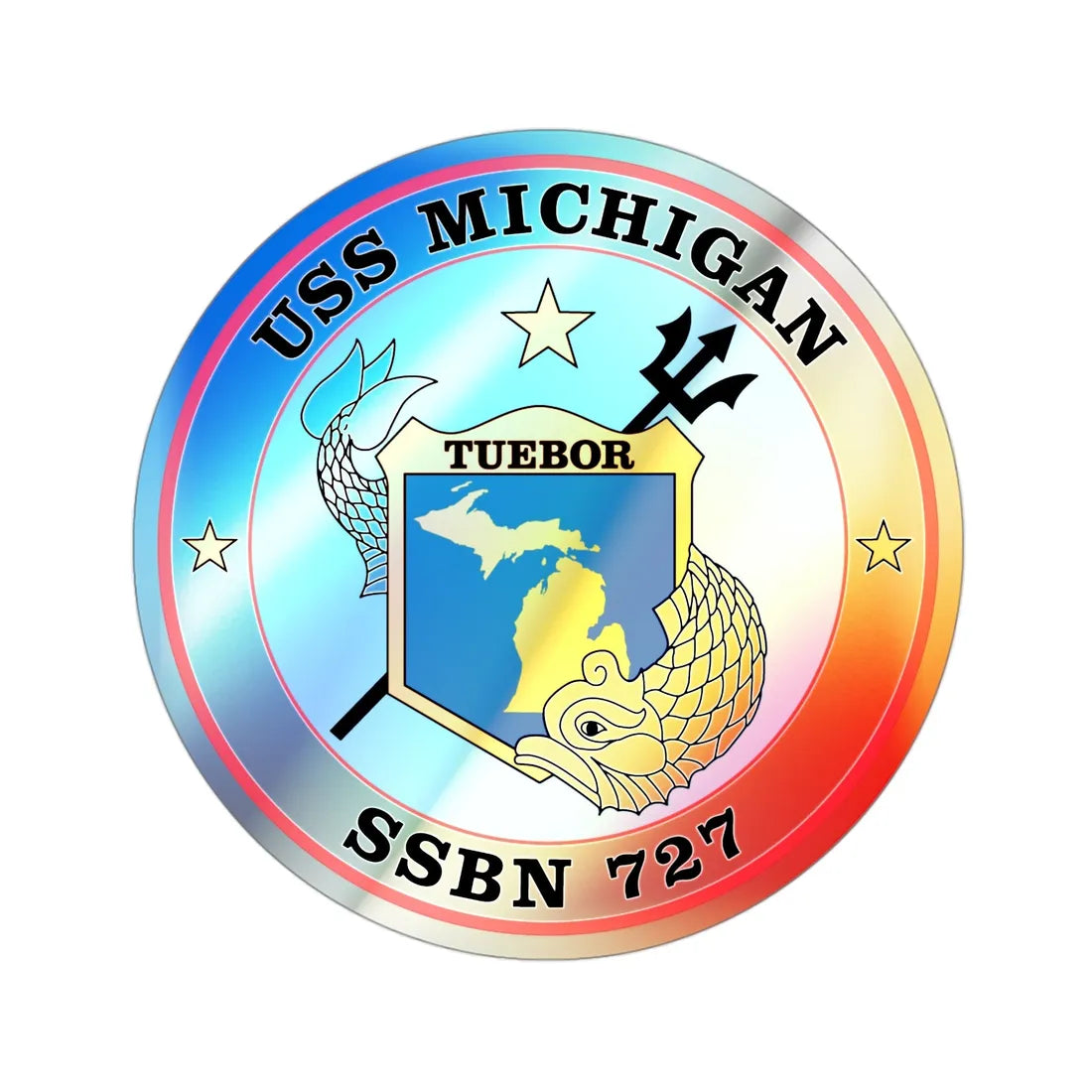 USS Michigan SSBN 727 (U.S. Navy) Holographic STICKER Die-Cut Vinyl Decal 3 Inch Holographic - The Sticker Space