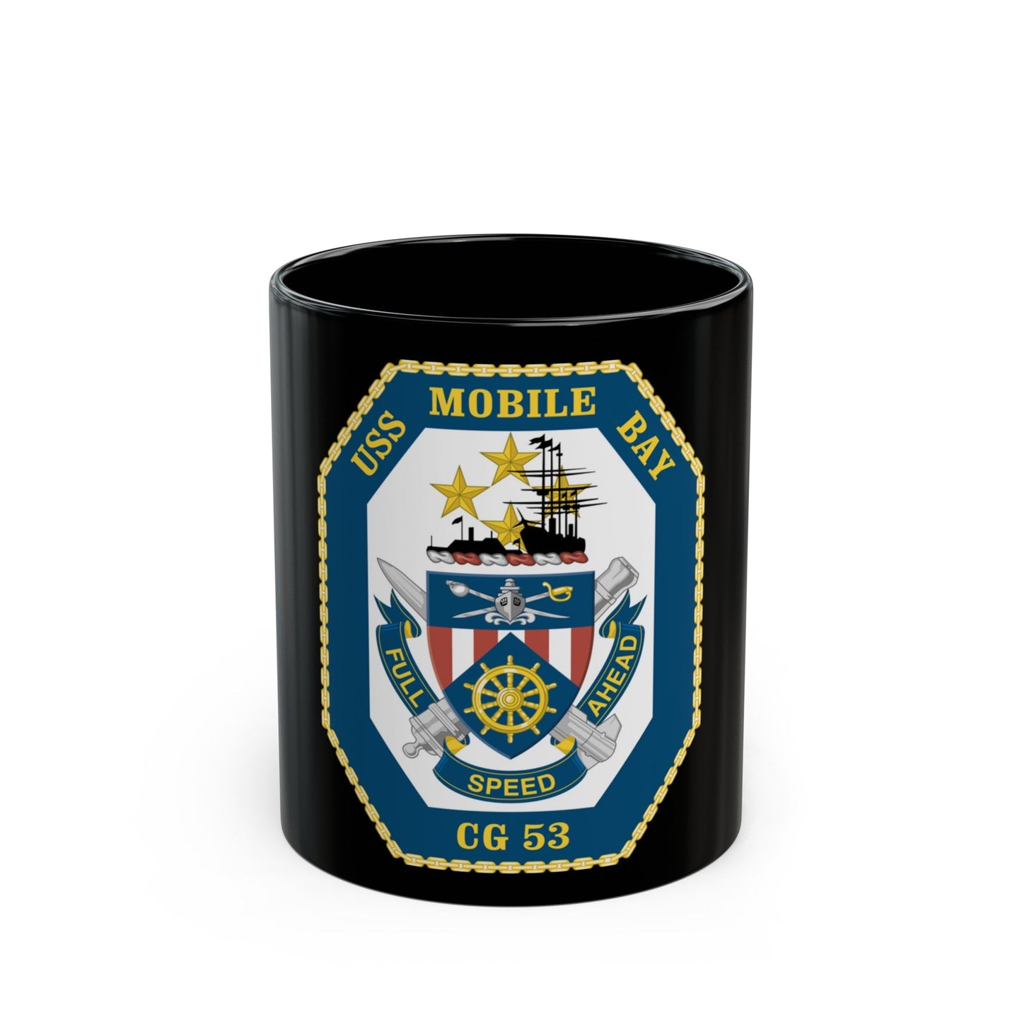 USS Mobile Bay CG 53 Crest (U.S. Navy) Black Coffee Mug-11oz-The Sticker Space