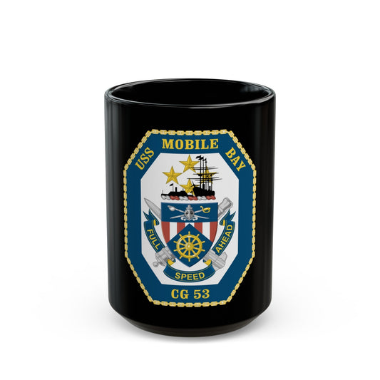 USS Mobile Bay CG 53 Crest (U.S. Navy) Black Coffee Mug-15oz-The Sticker Space