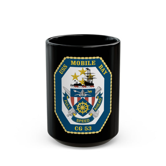 USS Mobile Bay CG 53 Crest (U.S. Navy) Black Coffee Mug-15oz-The Sticker Space