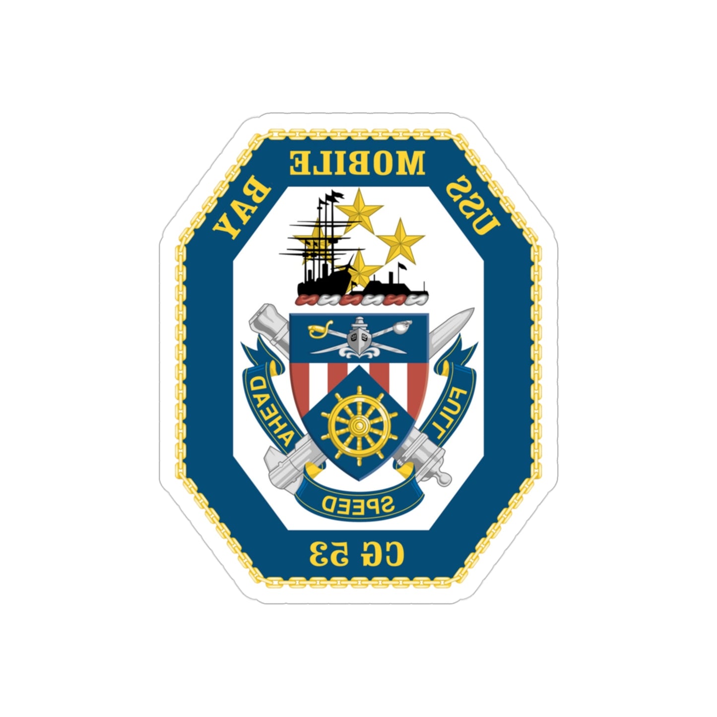 USS Mobile Bay CG 53 Crest (U.S. Navy) REVERSE PRINT Transparent STICKER-3" × 3"-The Sticker Space