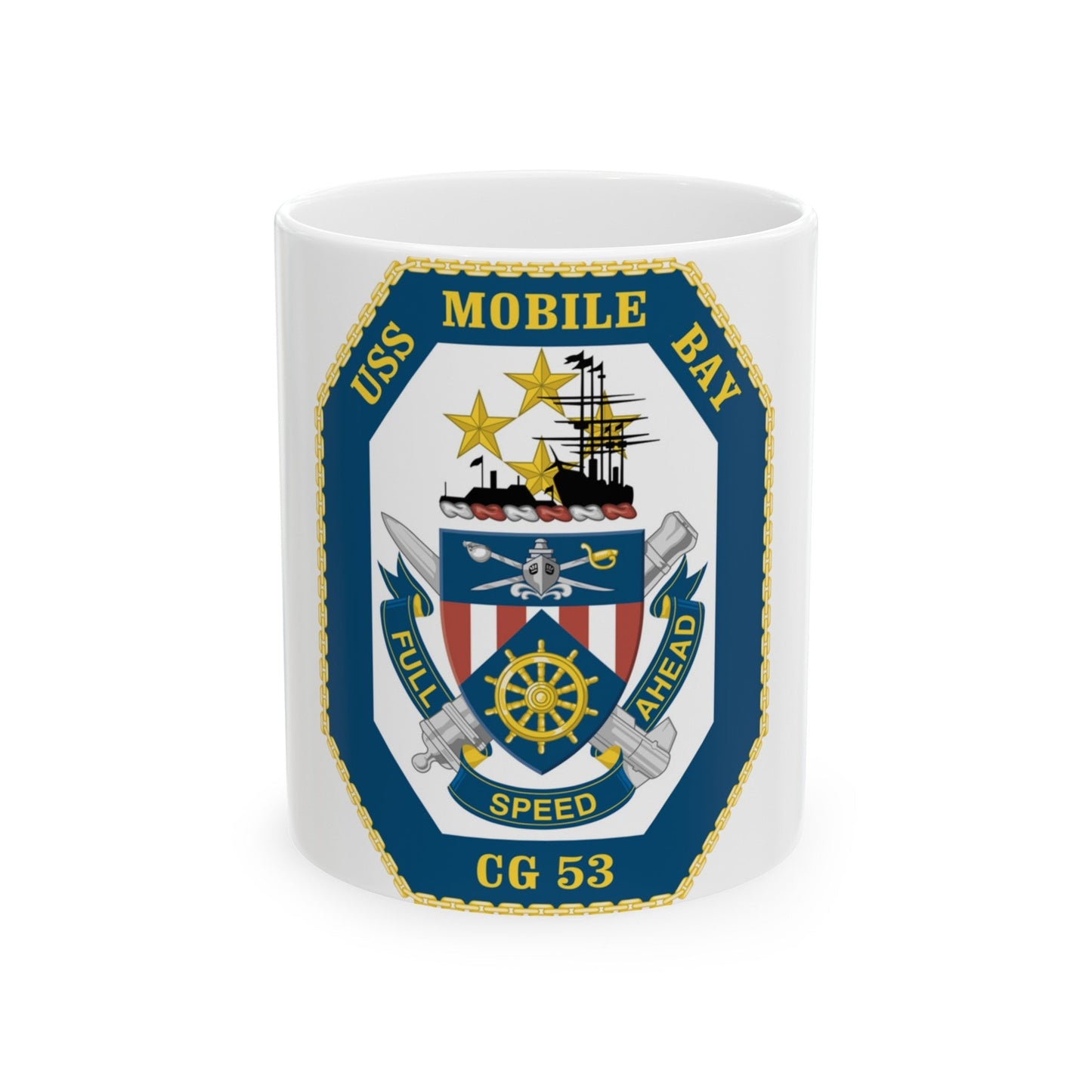 USS Mobile Bay CG 53 Crest (U.S. Navy) White Coffee Mug-11oz-The Sticker Space