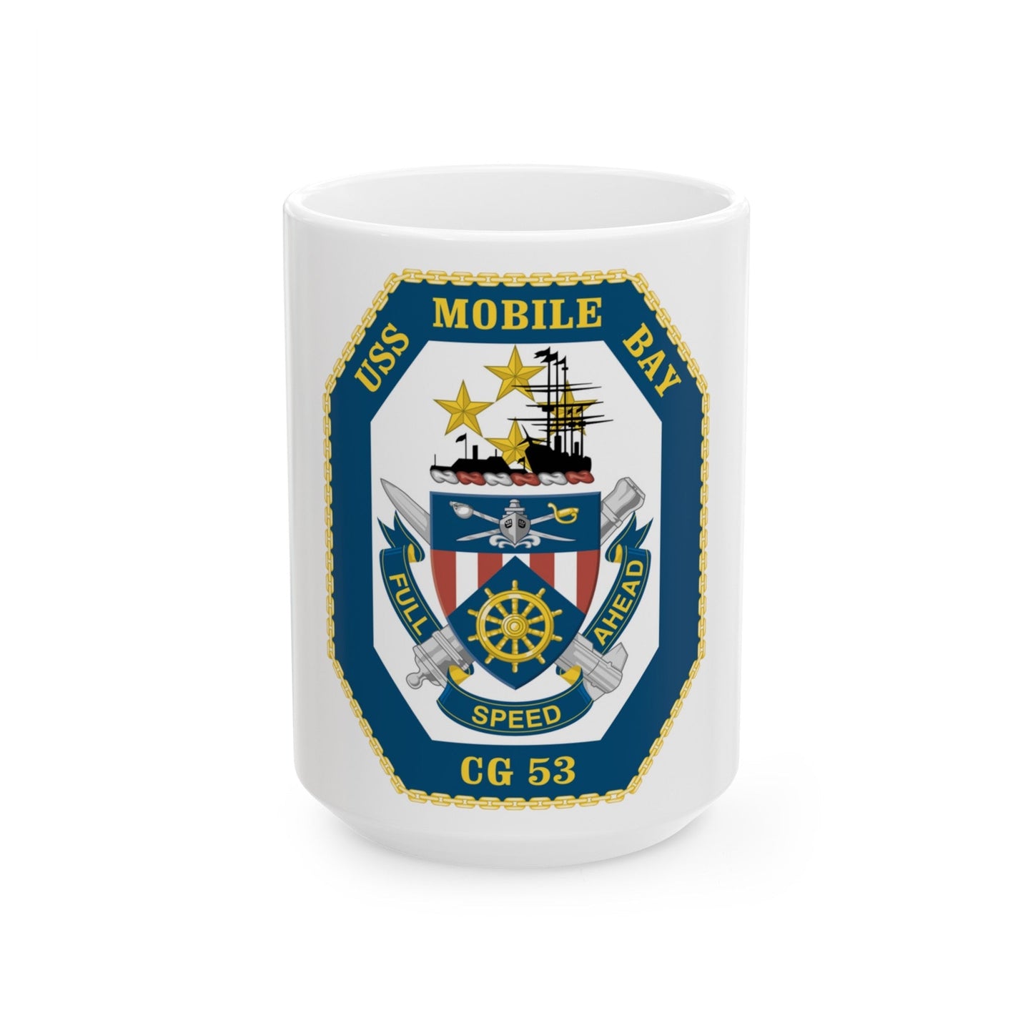 USS Mobile Bay CG 53 Crest (U.S. Navy) White Coffee Mug-15oz-The Sticker Space