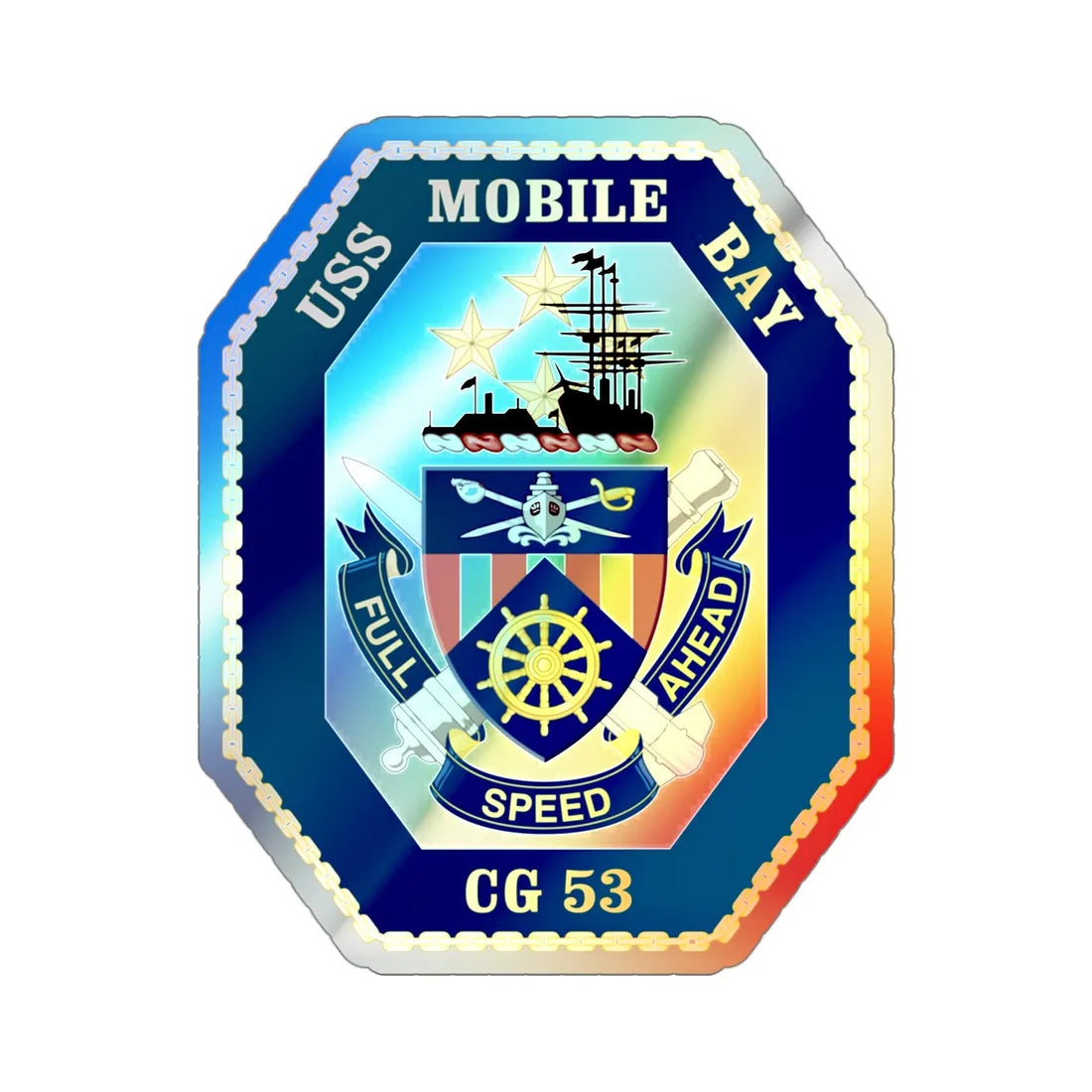 USS Mobile Bay CG 53 Crest (U.S. Navy) Holographic STICKER Die-Cut Vinyl Decal 3 Inch Holographic - The Sticker Space