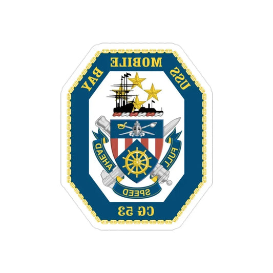 USS Mobile Bay CG 53 Crest (U.S. Navy) REVERSE PRINT Transparent Die-Cut STICKER 2 Inch Die-Cut Transparent - The Sticker Space