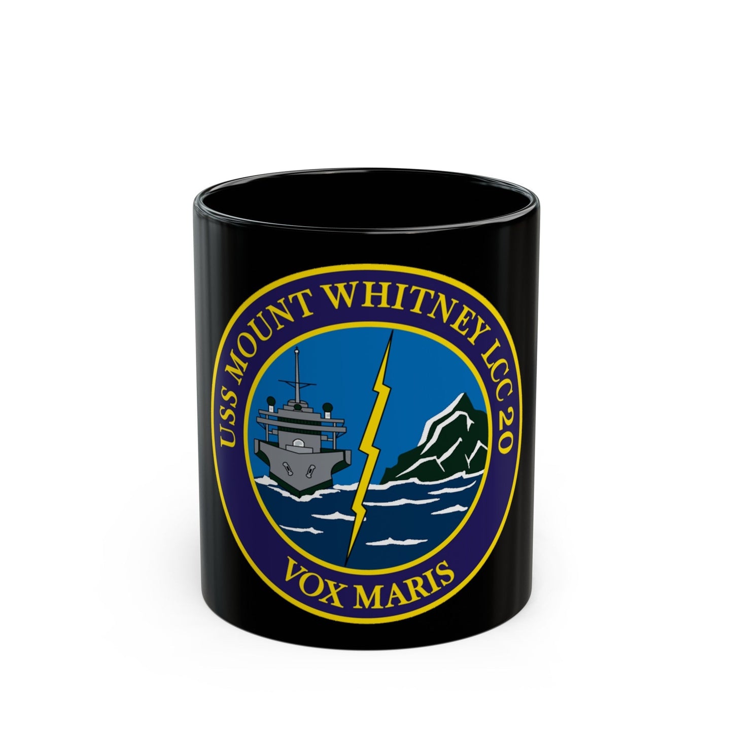 USS Mount Whitney LLC 20 VOX MARIS v2 (U.S. Navy) Black Coffee Mug-11oz-The Sticker Space